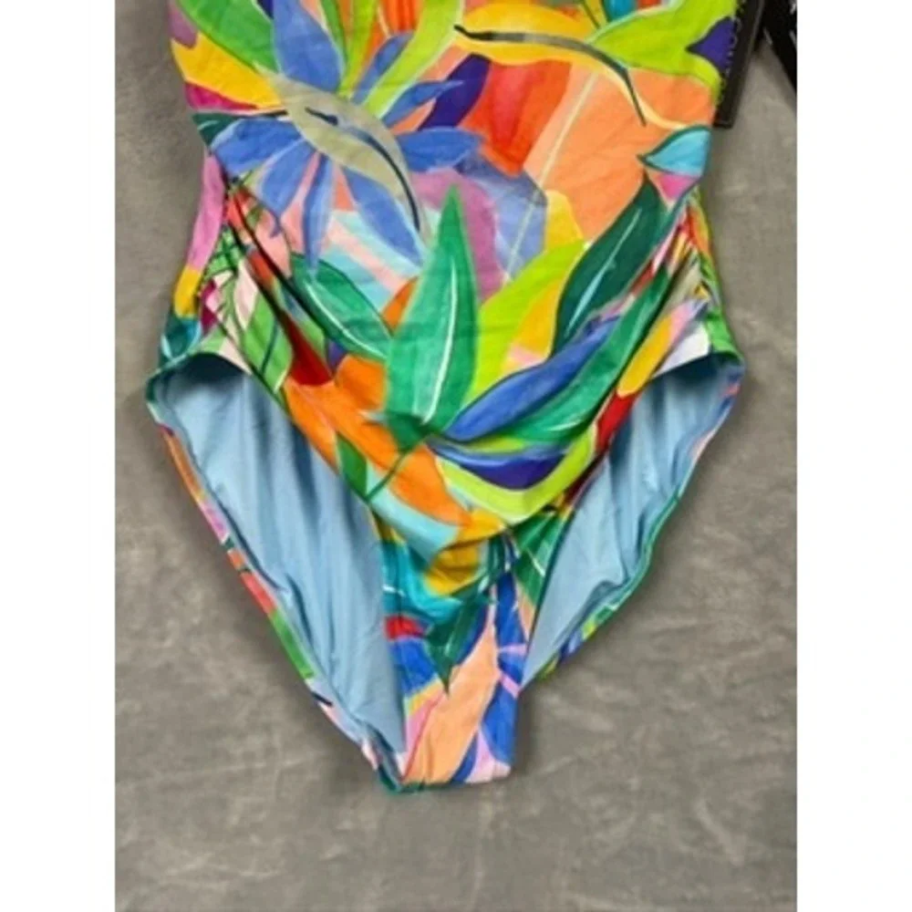 NWT La Blanca Tropi Flage One Piece Swimsuit Tummy Control 8 $120